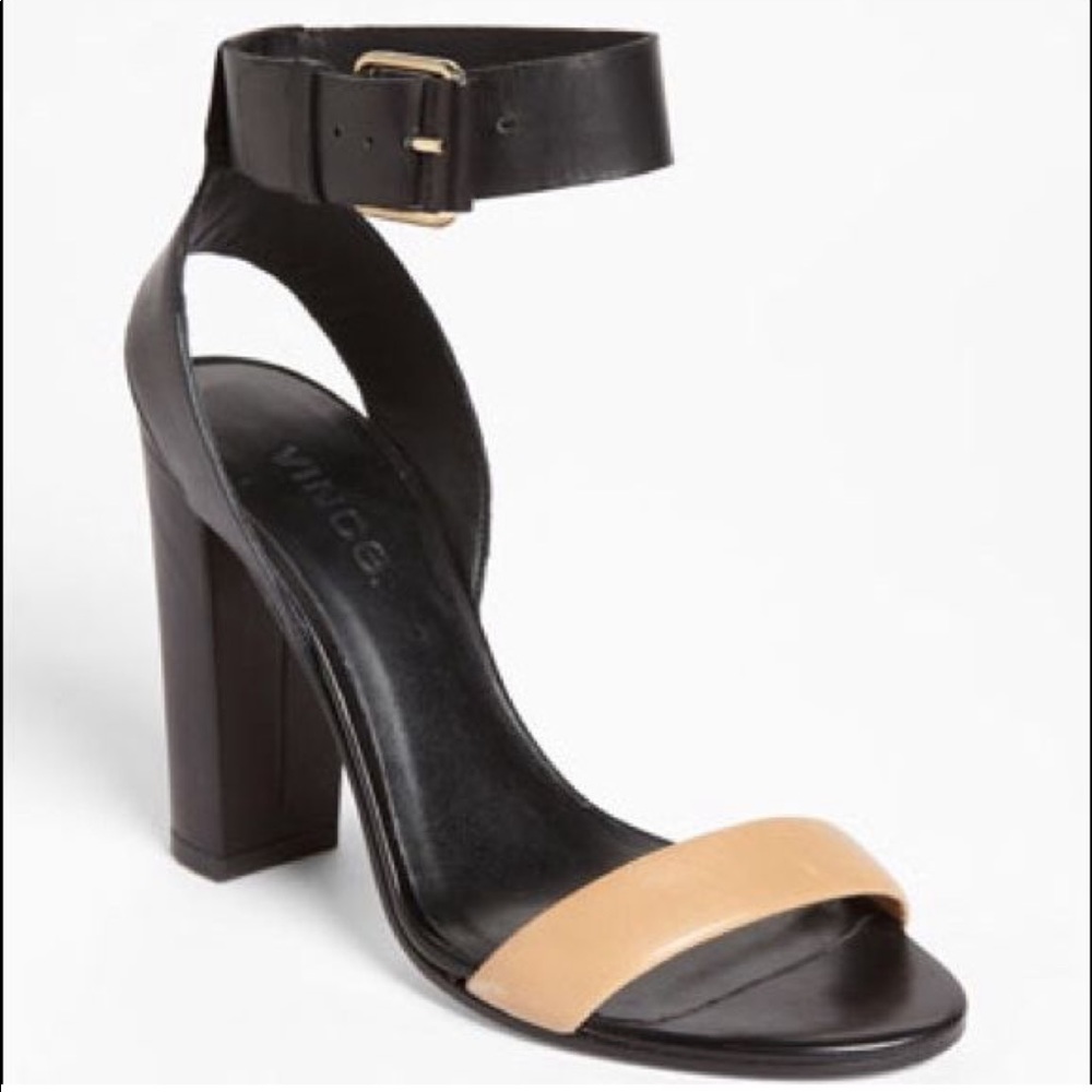 VINCE. Alexa Leather Heels Black & Tan 6.5